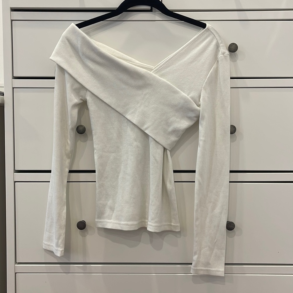 White Off the Shoulder Long Sleeve Shirt